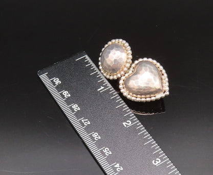 925 Sterling Silver  Vintage Hammered Bead Ball & Love Heart Earrings  EG12272