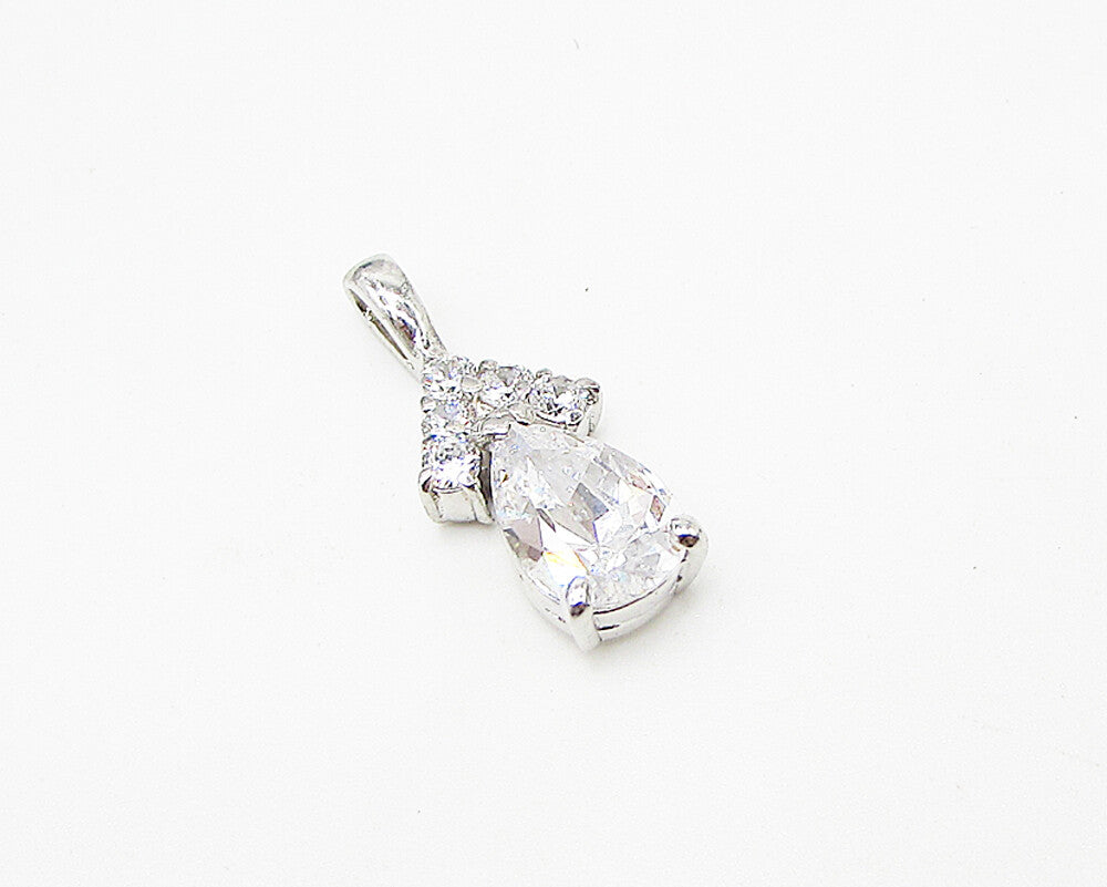 925 Sterling Silver  White Cubic Zirconia Drop Pendant  PT2007