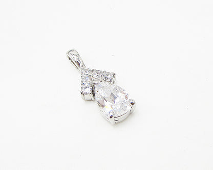 925 Sterling Silver  White Cubic Zirconia Drop Pendant  PT2007