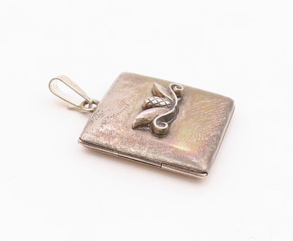 RB CO. 925 Sterling Silver  Vintage Floral Swirl Detail Square Pendant PT15954