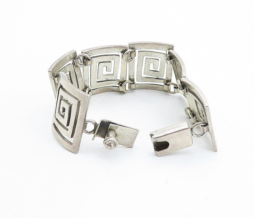 MEXICO 925 Sterling Silver  Vintage Shiny Greek Key Chain Bracelet  BT2934