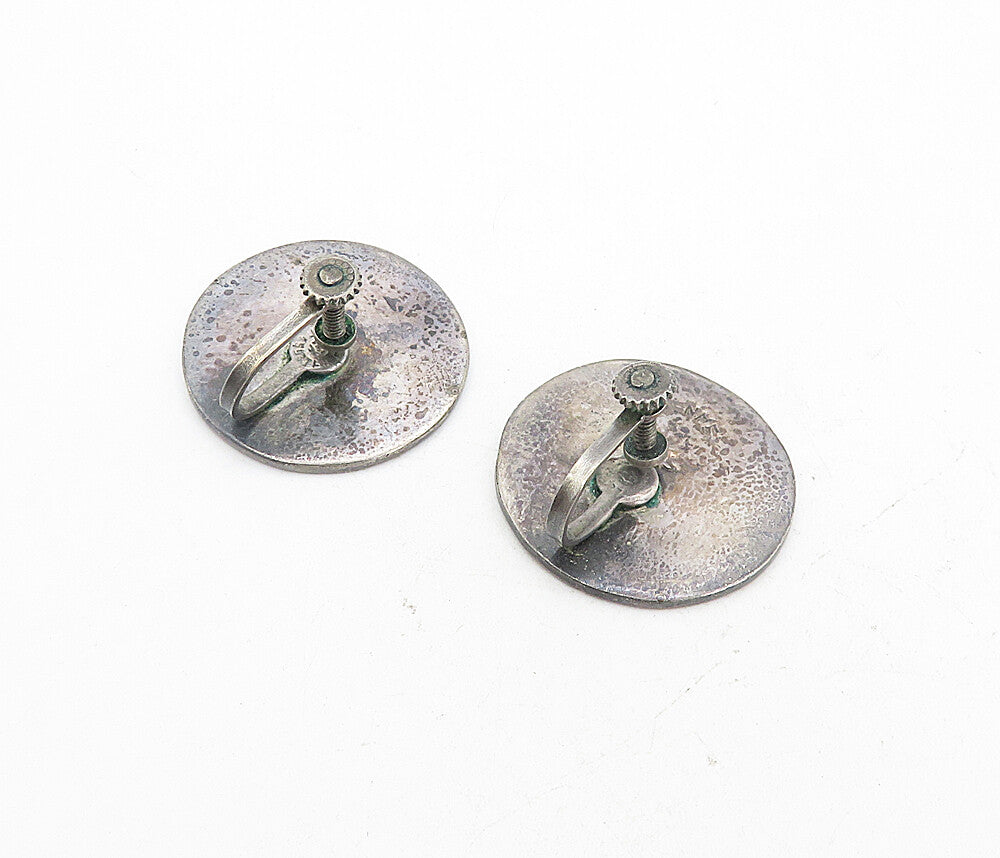 MEXICO 925 Silver  Vintage Inlaid Turquoise Non Pierce Drop Earrings  EG4302
