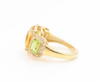 925 Sterling Silver Vintage Ring Gold Plated Citrine & Peridot Band Sz 5 RG35089