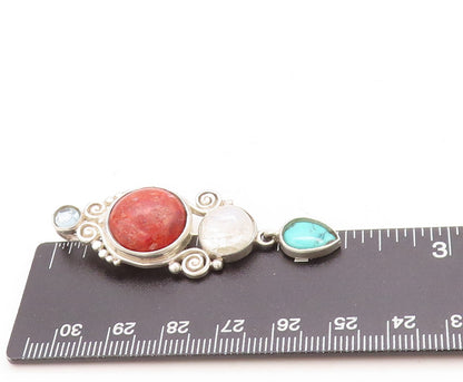 925 Sterling Silver Vintage Pendant Moonstone Turquoise Gemstone CZ   PT23848