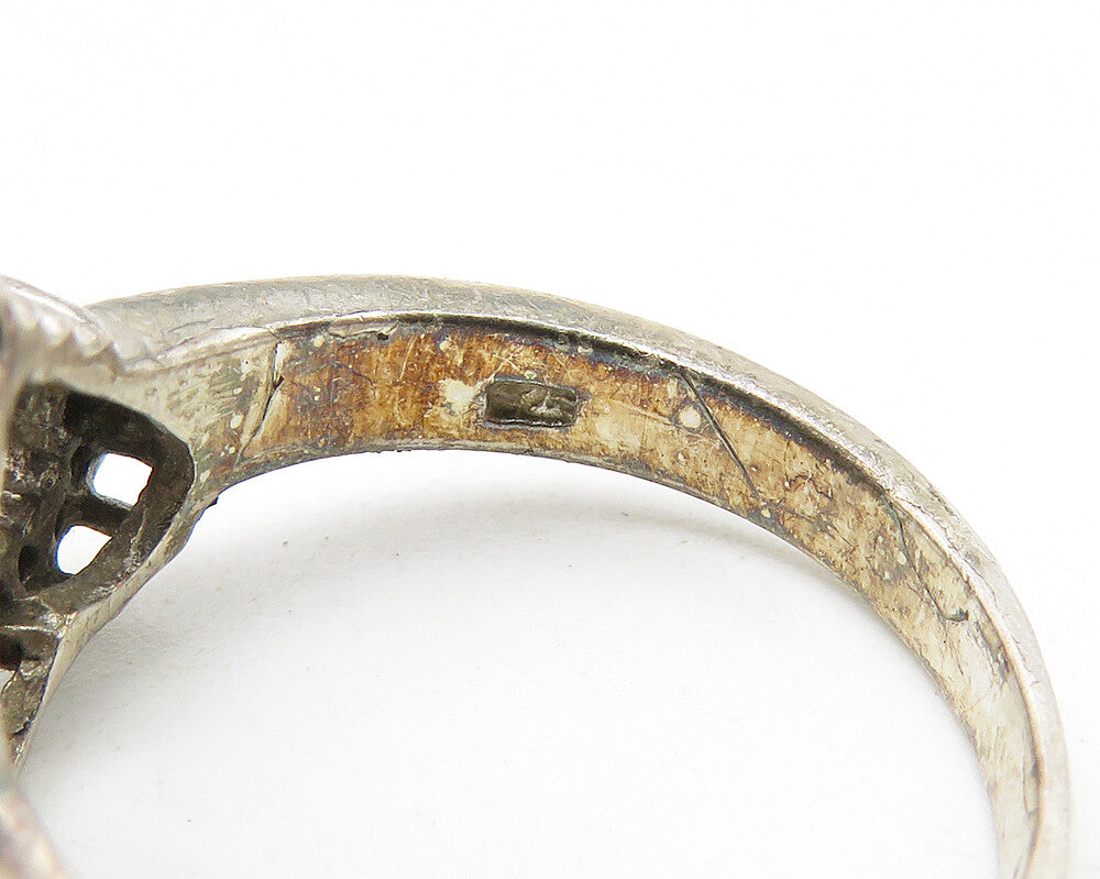 925 Sterling Silver  Vintage Topaz Open Love Heart Band Ring Sz 7  RG10267