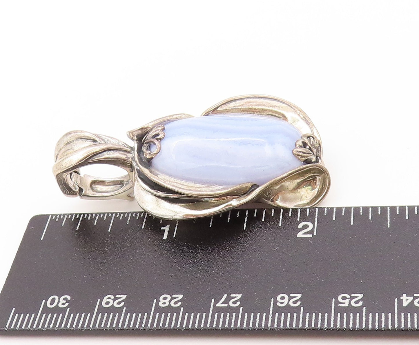 925 Sterling Silver Vintage Pendant CAROLYN POLLACK Floral Laced Agate  PT24197