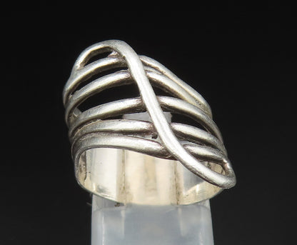 925 Sterling Silver  Vintage Slanted Multi Row Band Ring Sz 6  RG24826