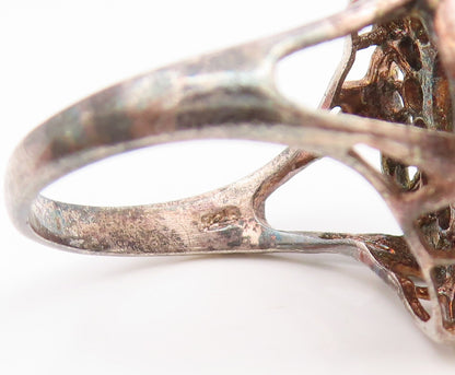 925 Sterling Silver Vintage Ring Elegant CZ Floral Cutout Band  Sz 9  RG35197