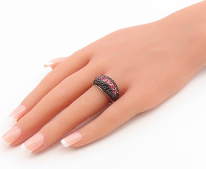 925 Sterling Silver Vintage Ring Garnet & Spinel Cluster Dome  Sz 9.5  RG36927