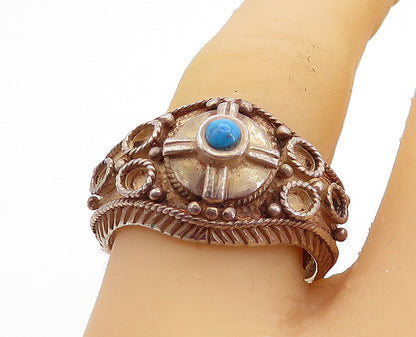 925 Sterling Silver  Vintage Petite Turquoise Twist Band Ring Sz 9  RG5242