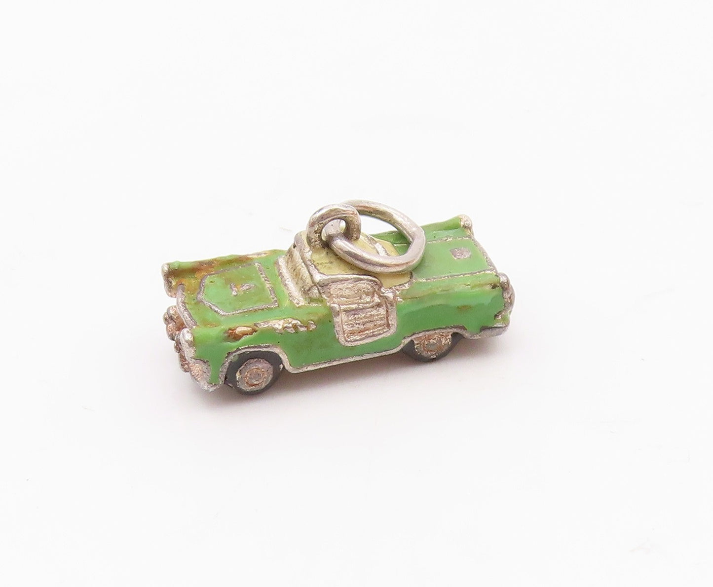 925 Silver  Vintage Green & Yellow Enamel Old Fashion Car Pendant  PT19872