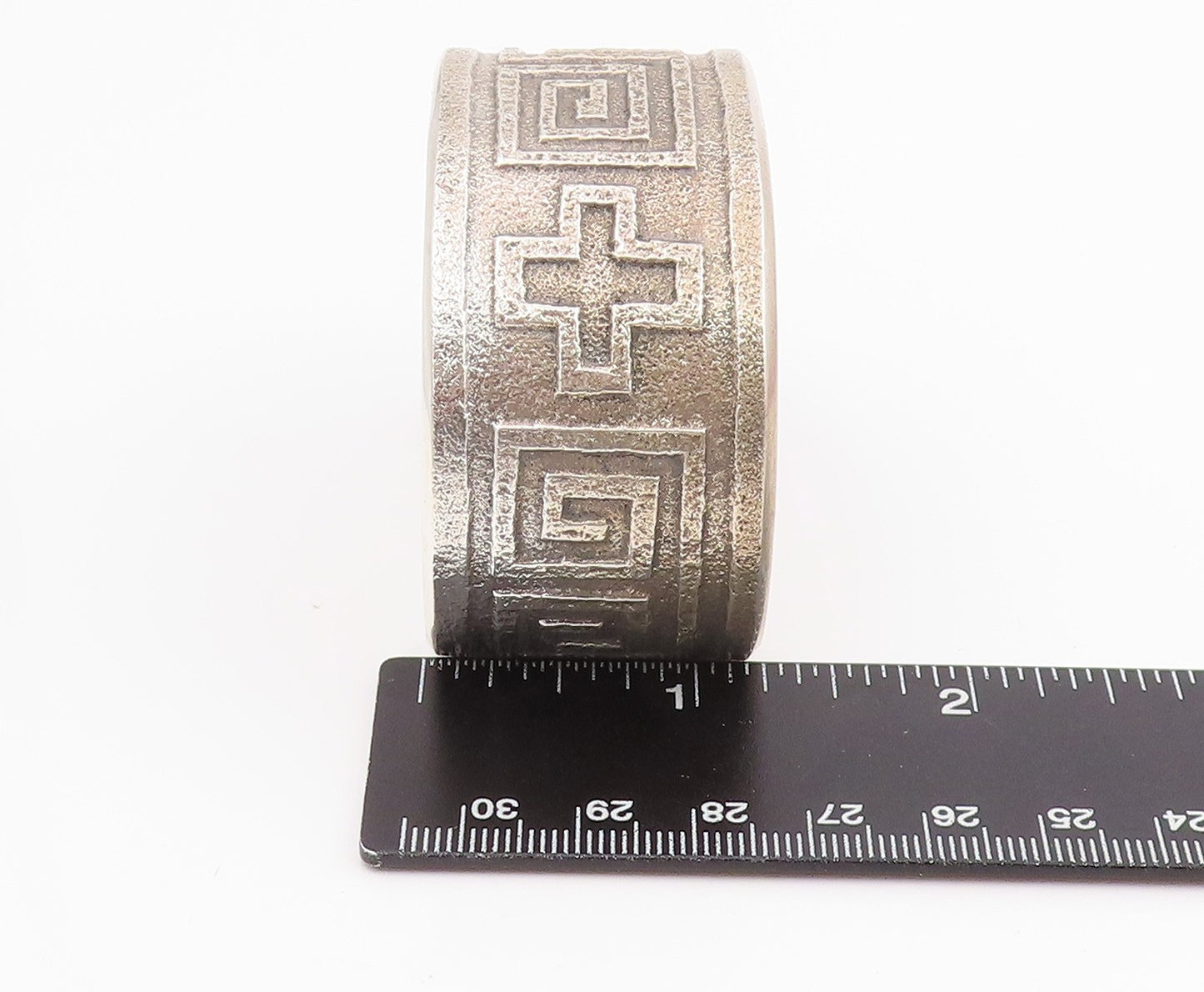 925 Sterling Silver Vintage Bracelet NAVAJO Geometric Pattern Wide Cuff  BT11945
