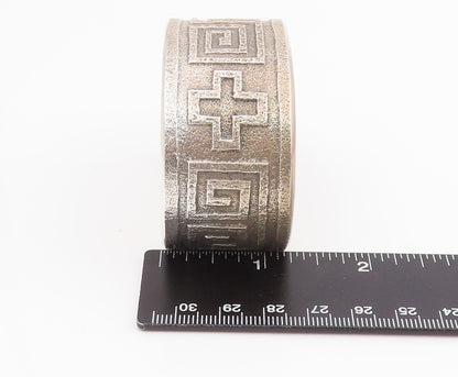 925 Sterling Silver Vintage Bracelet NAVAJO Geometric Pattern Wide Cuff  BT11945
