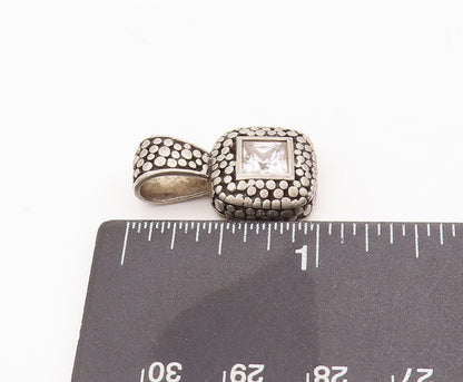 925 Sterling Silver Vintage Pendant Square Cut CZ Pebble Effect Carved   PT23093