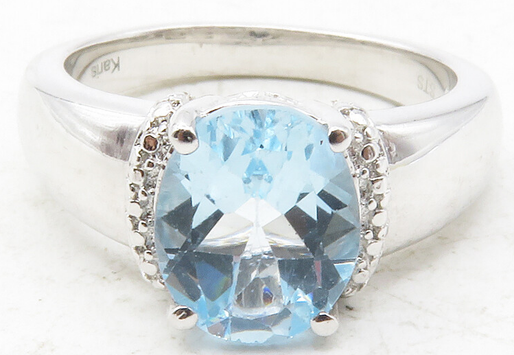 925 Sterling Silver  Prong Set Blue Topaz Shiny Smooth Band Ring Sz 7  RG12458