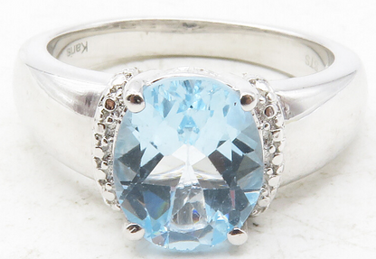 925 Sterling Silver  Prong Set Blue Topaz Shiny Smooth Band Ring Sz 7  RG12458