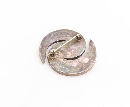 925 Sterling Silver Vintage Brooch Pin Cutout Gemstone Inlay Spirals  BP11381