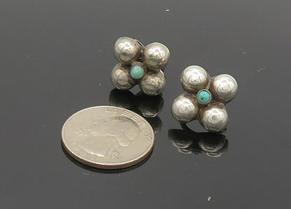 MEXICO 925 Sterling Silver Vintage Turquoise Floral Non Pierce Earrings EG9979
