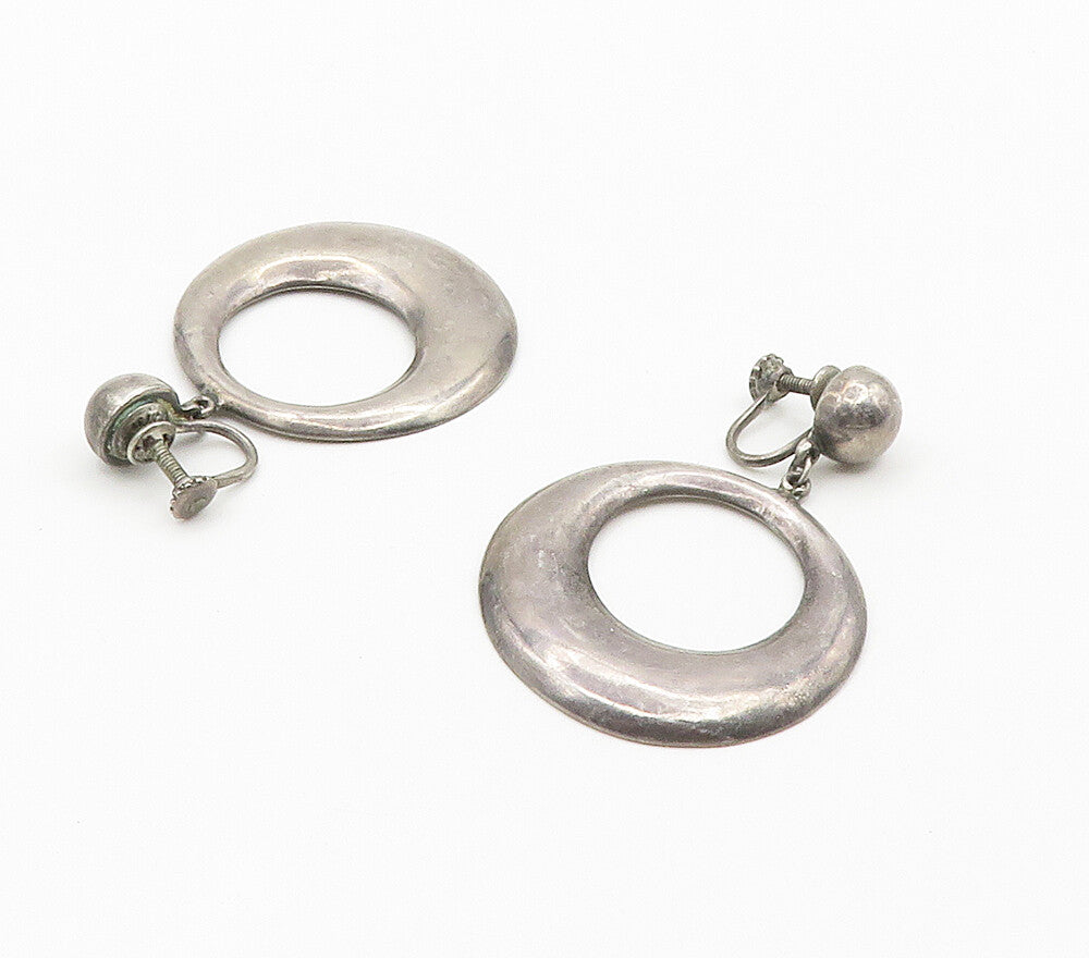 925 Sterling Silver  Vintage Antique Round Non Pierce Dangle Earrings  EG7998