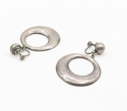 925 Sterling Silver  Vintage Antique Round Non Pierce Dangle Earrings  EG7998
