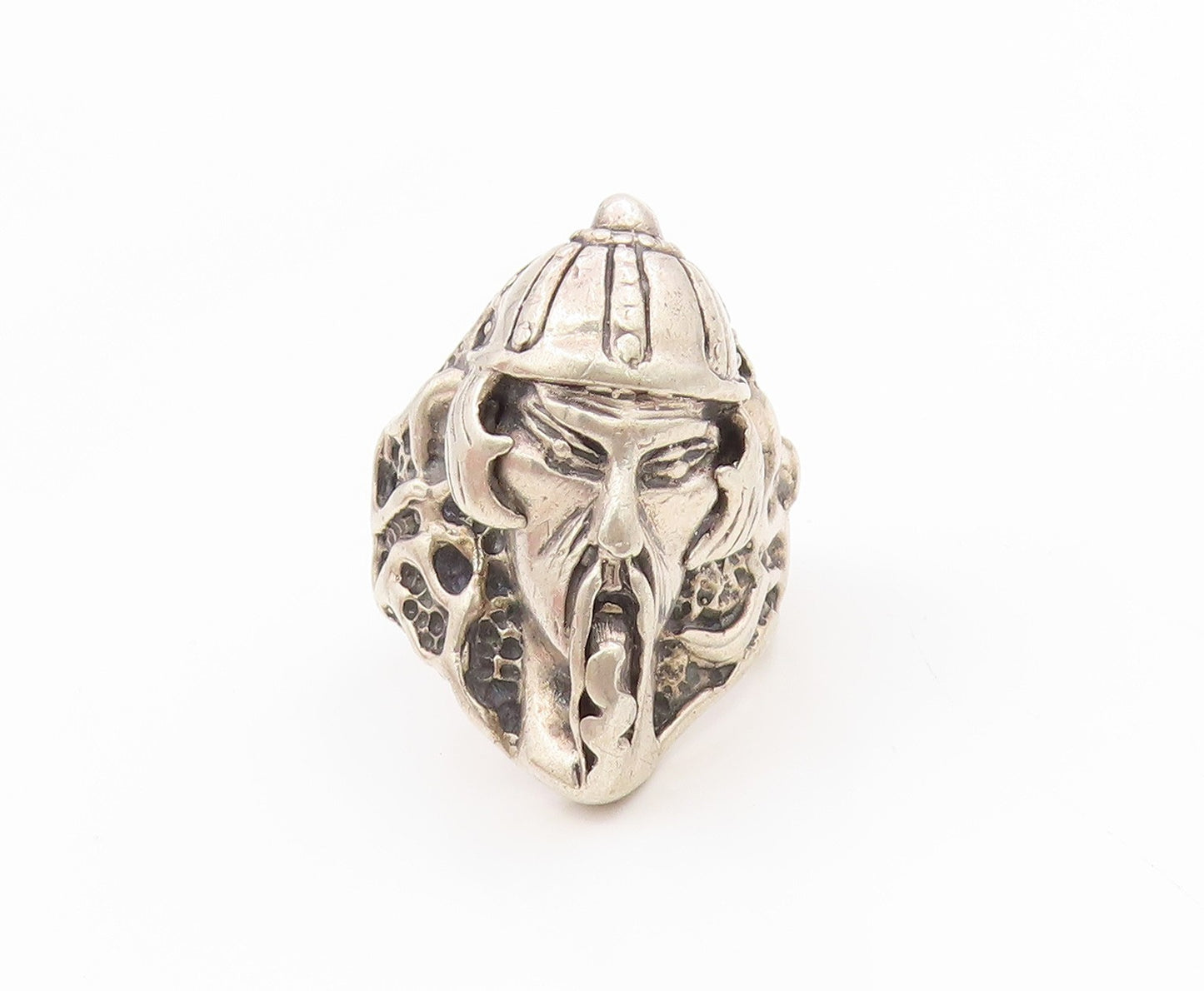 925 Sterling Silver Vintage Ring Carved Samurai Warrior Head Band  Sz 9  RG34517