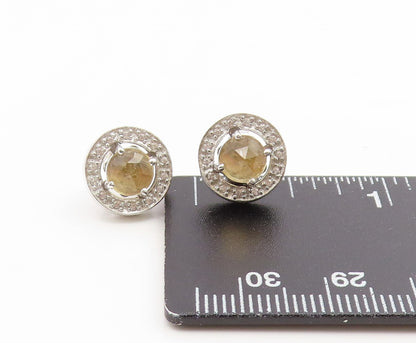 925 Sterling Silver Vintage Earrings Citrine & Halo Real Diamonds Stud  EG14149