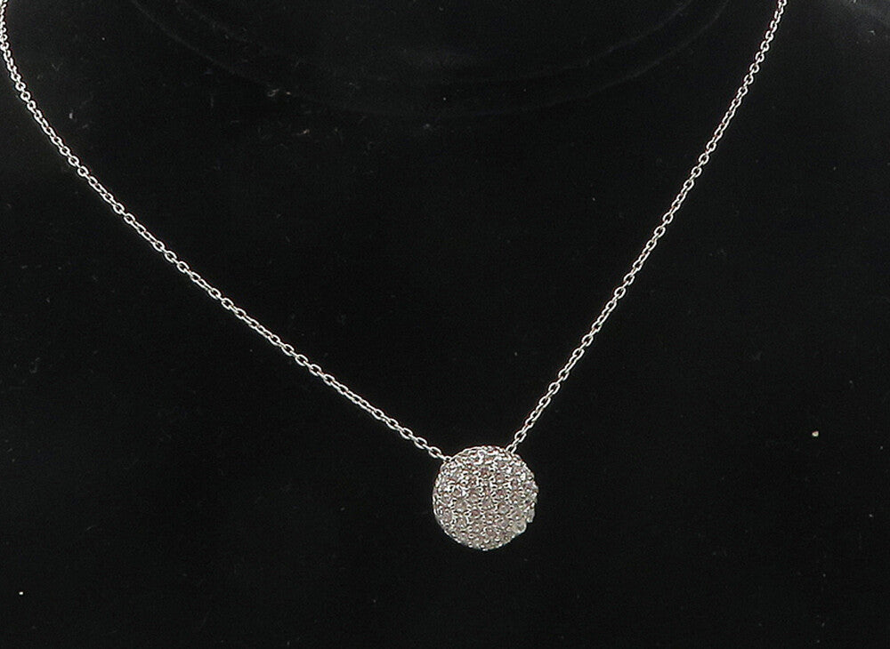 925 Sterling Silver  Cubic Zirconia Encrusted Round Chain Necklace  NE1926