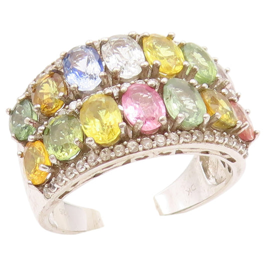 925 Sterling Silver Vintage Ring Multicolor Gemstone Double Row  Sz 10  RG36436