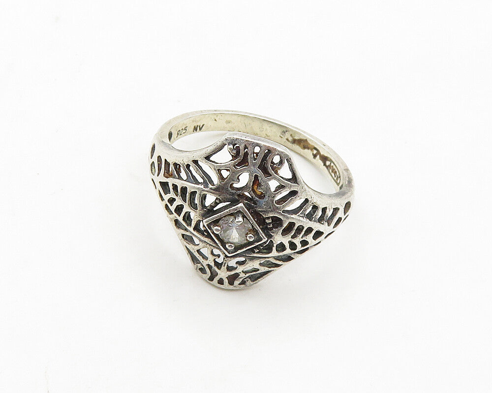 925 Sterling Silver  Vintage Topaz Cutout Design Band Ring Sz 7  RG19018
