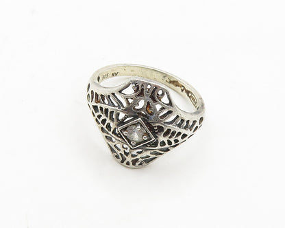 925 Sterling Silver  Vintage Topaz Cutout Design Band Ring Sz 7  RG19018