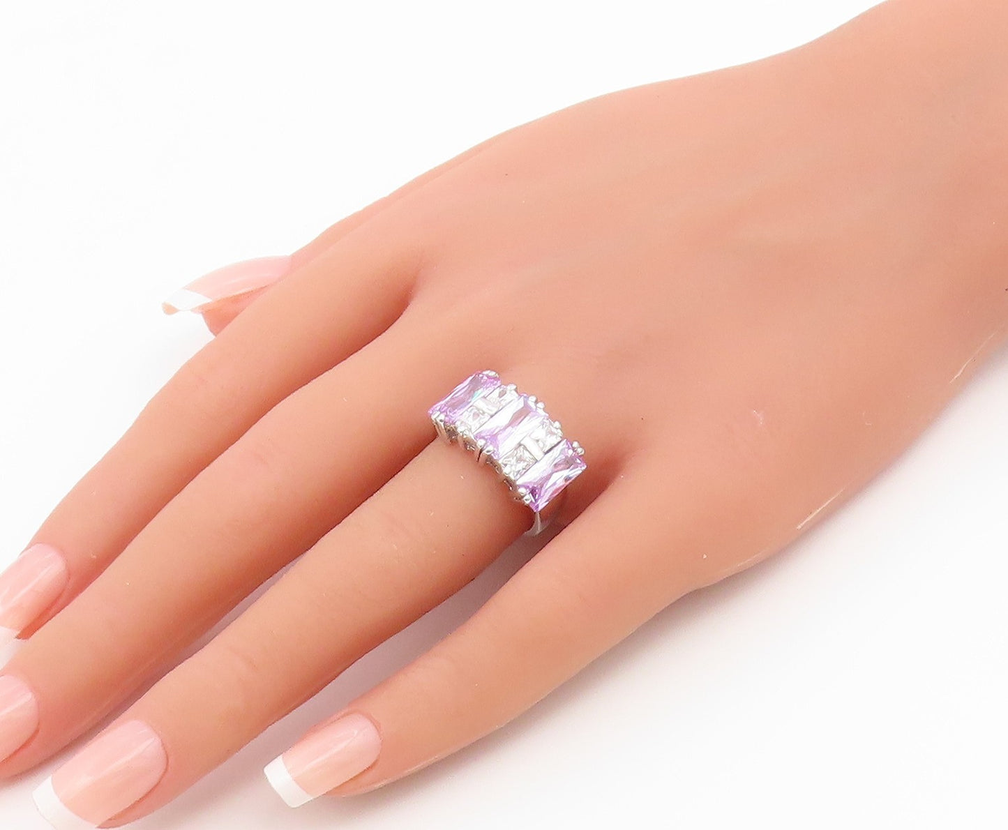 925 Sterling Silver Vintage Ring Tanzanite & Topaz Statement Band  Sz 7  RG36793