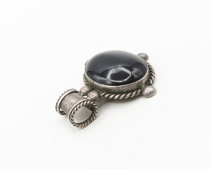 925 Sterling Silver  Vintage Cabochon Cut Black Onyx Twist Pendant  PT14366