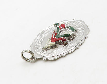 925 Sterling Silver  Vintage Petite Red Topaz Merry Christmas Pendant  PT12667