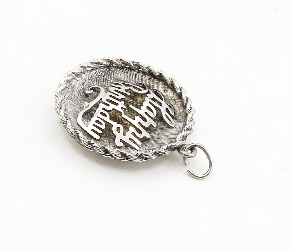 925 Sterling Silver  Vintage Shiny Happy Birthday Twist Trim Pendant  PT6426