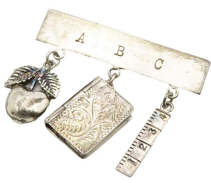 GFMW 925 Silver  Vintage Apple Ruler Notebook School Charms Brooch Pin  BP5469