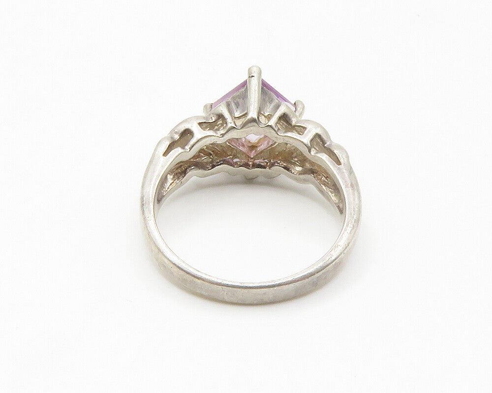 925 Sterling Silver  Vintage Prong Set Amethyst Smooth Band Ring Sz 5  RG14241