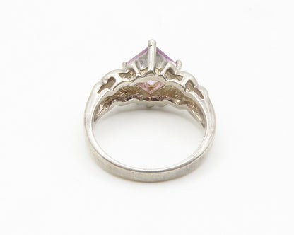 925 Sterling Silver  Vintage Prong Set Amethyst Smooth Band Ring Sz 5  RG14241