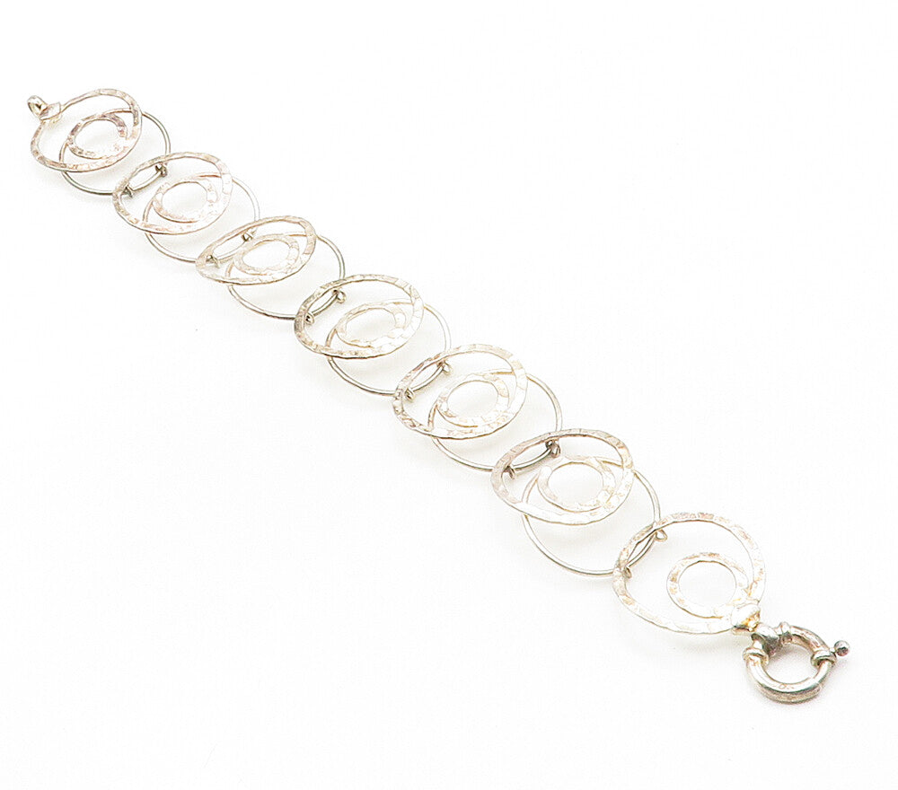 925 Sterling Silver  Vintage Hammered Open Circle Chain Bracelet  BT6116