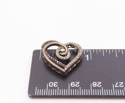 925 Sterling Silver  Vintage Genuine Diamonds Open Love Heart Pendant  PT19407