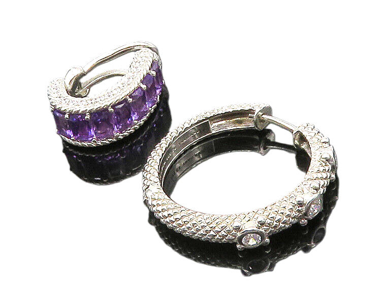 JUDITH RIPKA 925 Silver Vintage Multi Stone Lot Single Hoop Earrings EG11322