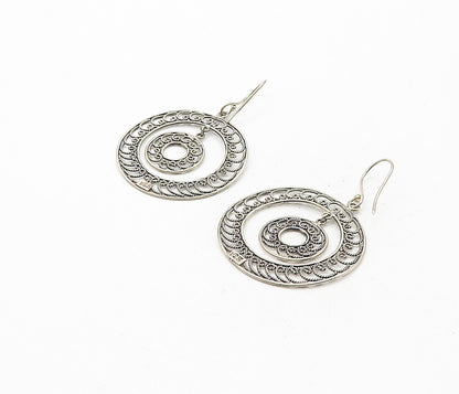 925 Sterling Silver Vintage Wire Swirl Twist Round Dangle Earrings EG3869