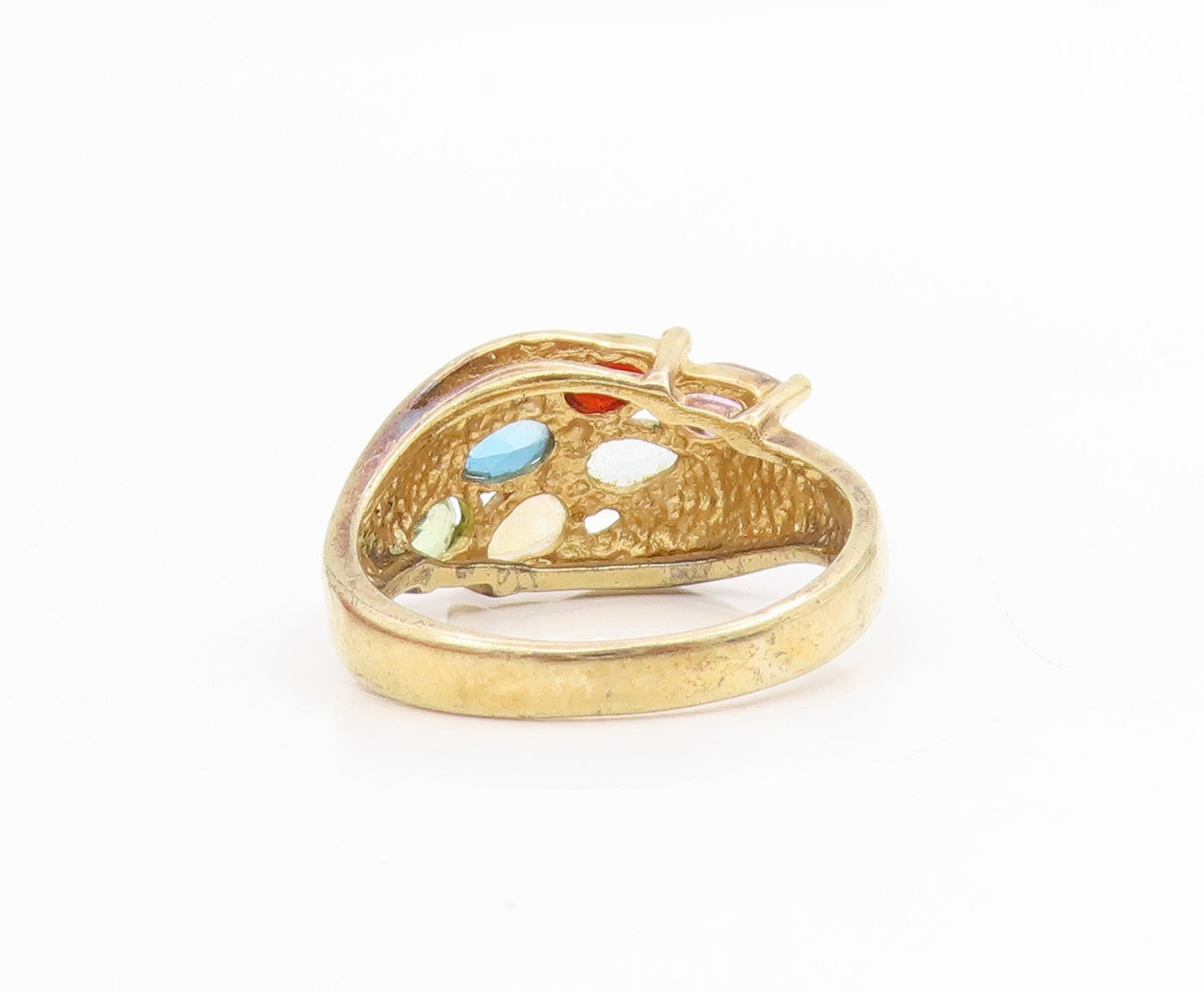 925 Sterling Silver Vintage Ring Gold Plated Gemstones Crossover  Sz 7  RG34381