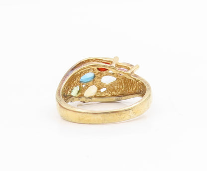 925 Sterling Silver Vintage Ring Gold Plated Gemstones Crossover  Sz 7  RG34381