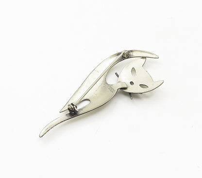 DANECRAFT 925 Sterling Silver   Vintage Modernist Cat Motif Brooch Pin  BP6615