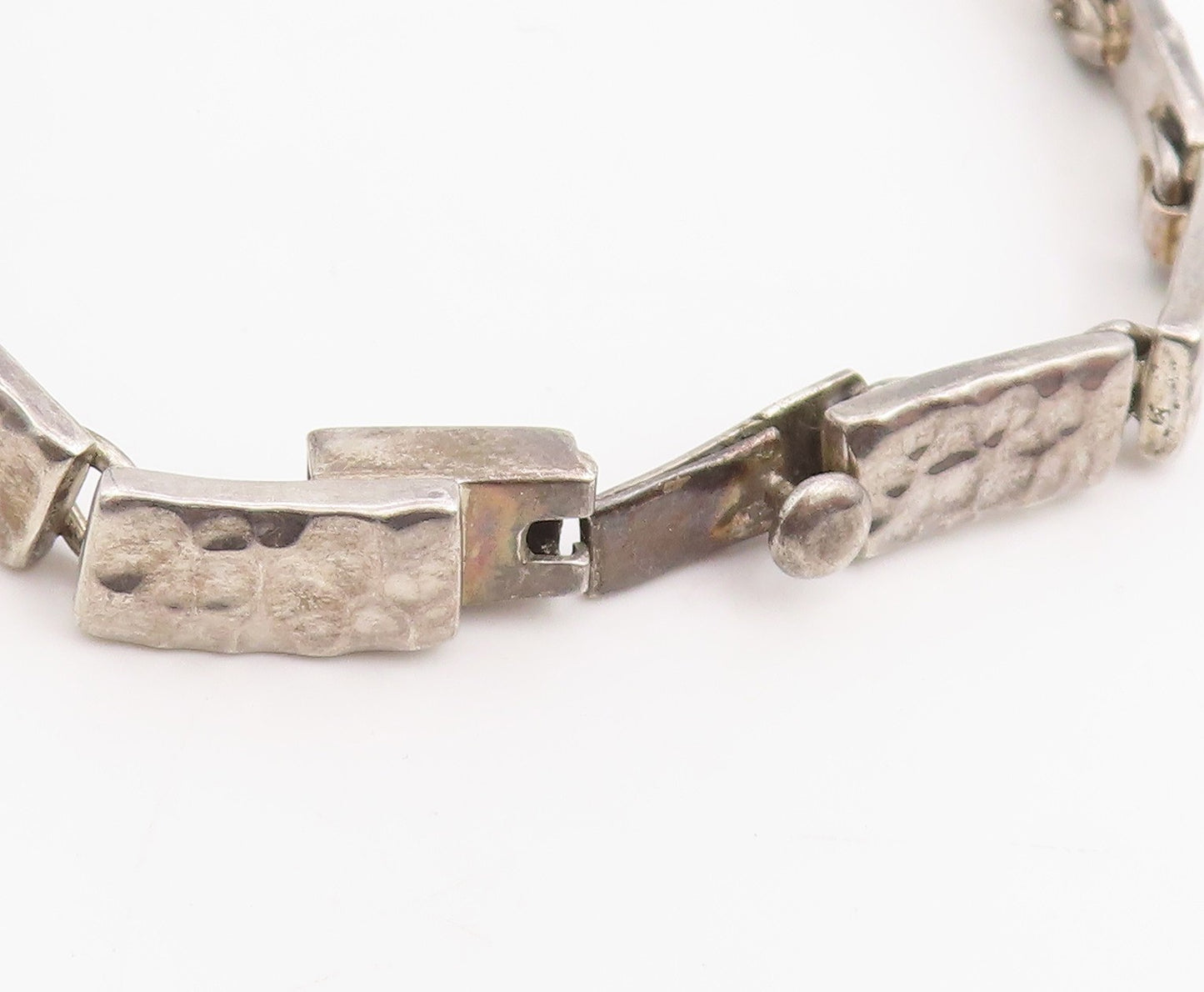 925 Sterling Silver Vintage Bracelet MEXICO Hammered Segment Link Chain  BT11414