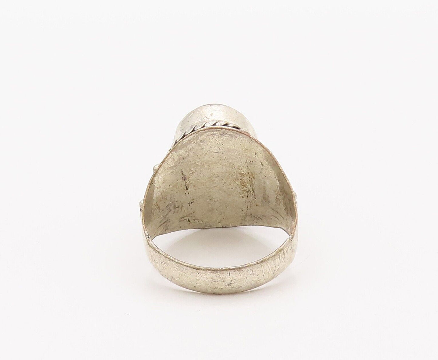 925 Sterling Silver Vintage Ring Roped Carved Oval Cabochon Onyx  Sz 9.5 RG28249