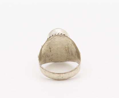 925 Sterling Silver Vintage Ring Roped Carved Oval Cabochon Onyx  Sz 9.5 RG28249