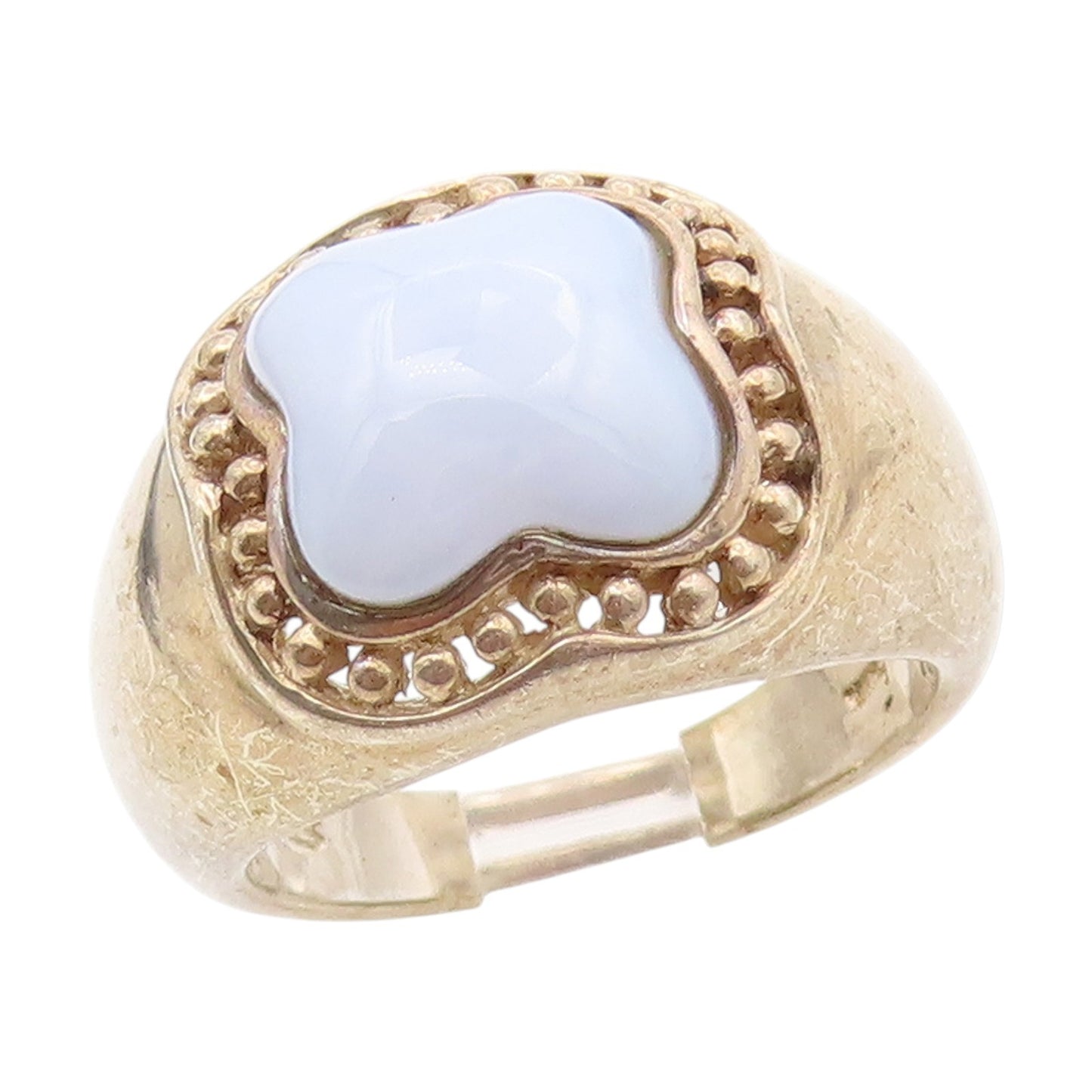 925 Sterling Silver Vintage Ring Blue Lucky Clover Dome Design  Sz 7  RG34462