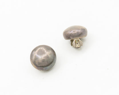ENGLAND 925 Silver   Vintage Dark Tone Button Drop Non Pierce Earrings  EG8966