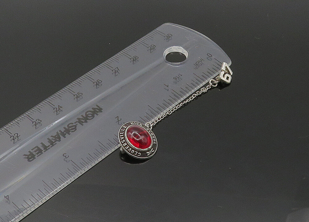 925 Silver Vintage Red Stone Gloversville H.S. Class 1964 Brooch Pin BP8618